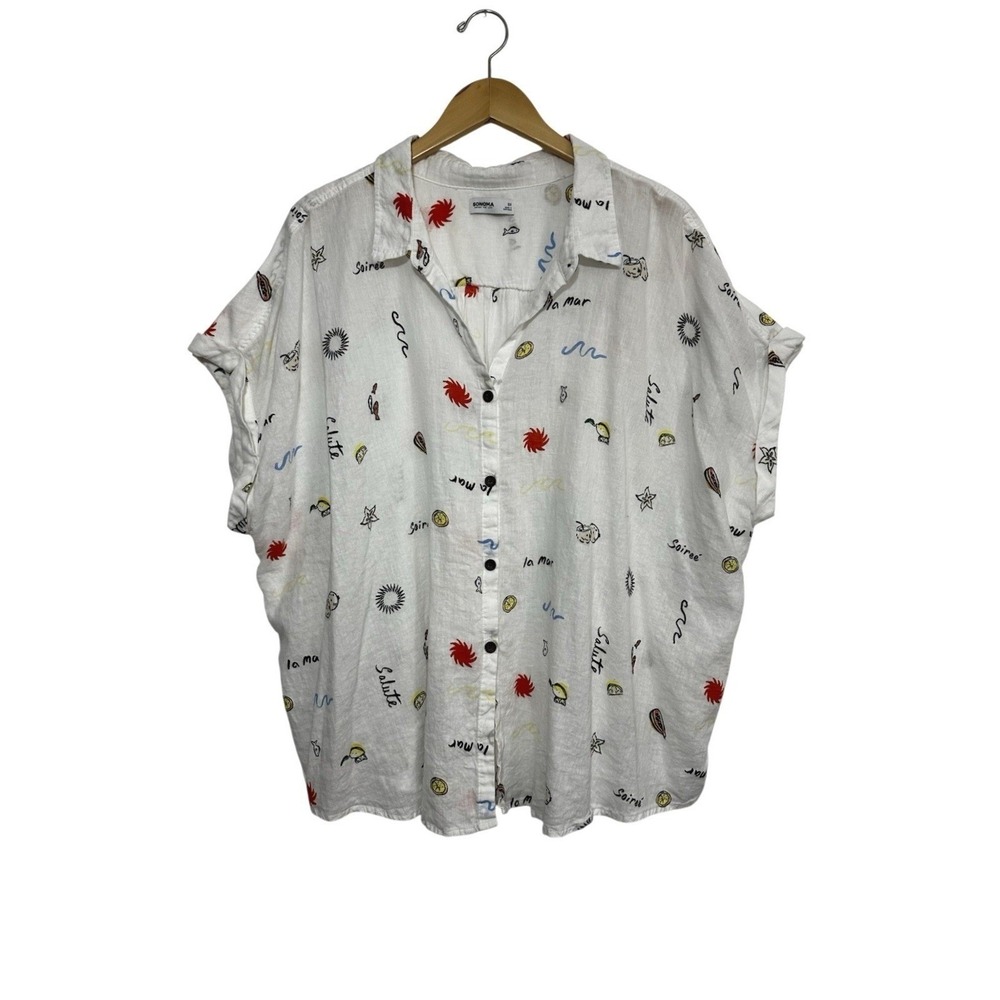 Sonoma Button Up Top Womens Size 3X Linen Rayon Comfort Beachy Resort Casual‎